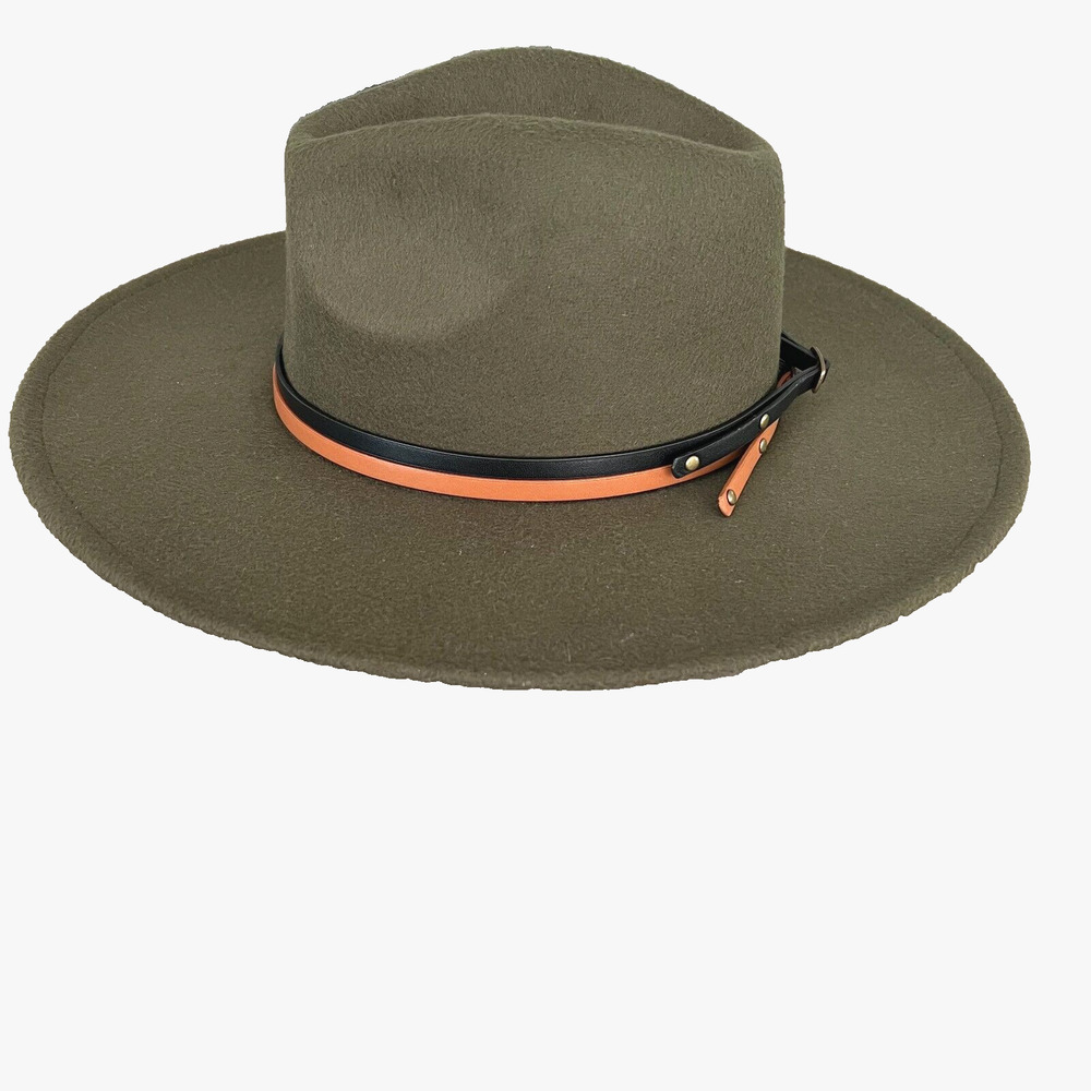 Stylish Olive Hat with Leather Accent